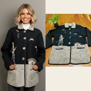 Vintage Wool Oversized Cottagecore Grandma Button Down Chunky Cardigan Sweater.